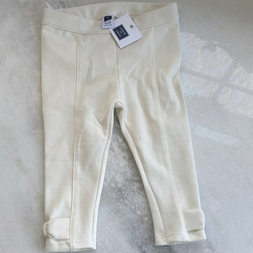 Janie and Jack Cream Knit Seam-Front Girls' Leggings
